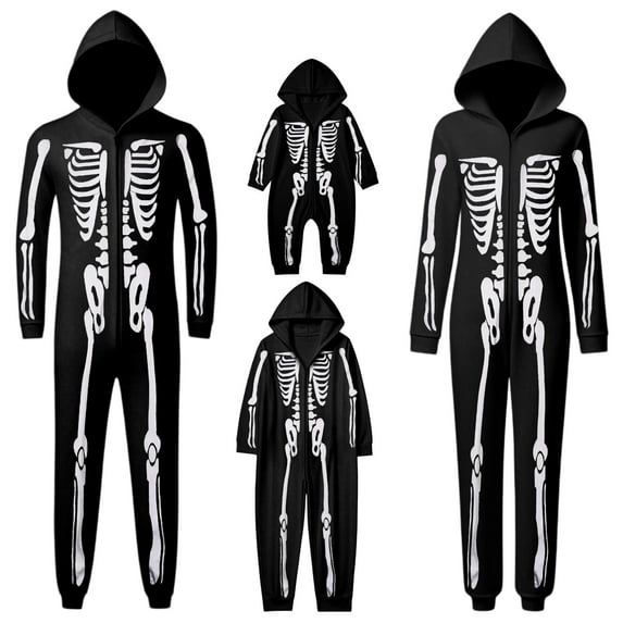 Shadoumai Family Matching Halloween Onesie Pajamas, Funny Skeleton Hooded Zipper Pjs Holiday Loungewear Fall Clothes For Men/Women