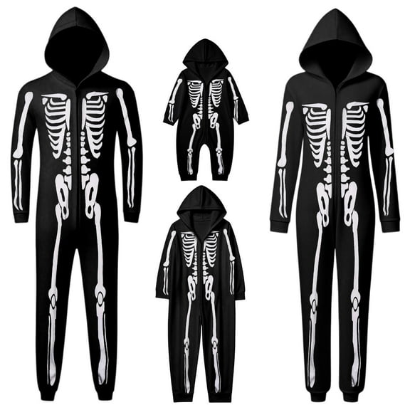 Shadoumai Family Matching Halloween Onesie Pajamas, Funny Skeleton Hooded Zipper Pjs Holiday Loungewear Fall Clothes For Men/Women