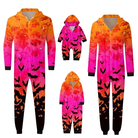 Shadoumai Family Matching Halloween Onesie Pajamas Hooded PJs Loungewear | Soft knit fabric,vivid full-body skeleton bone print,Ideal for trick-or-treating