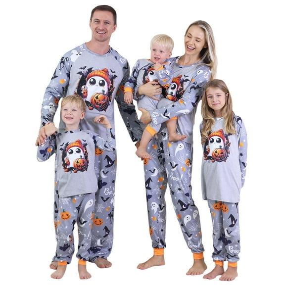 Shadoumai Family Matching Halloween Pajamas Set, Halloween Pumpkin Print PJs Sets 2 Pieces Loungewear Sleepwear for Adults Kids