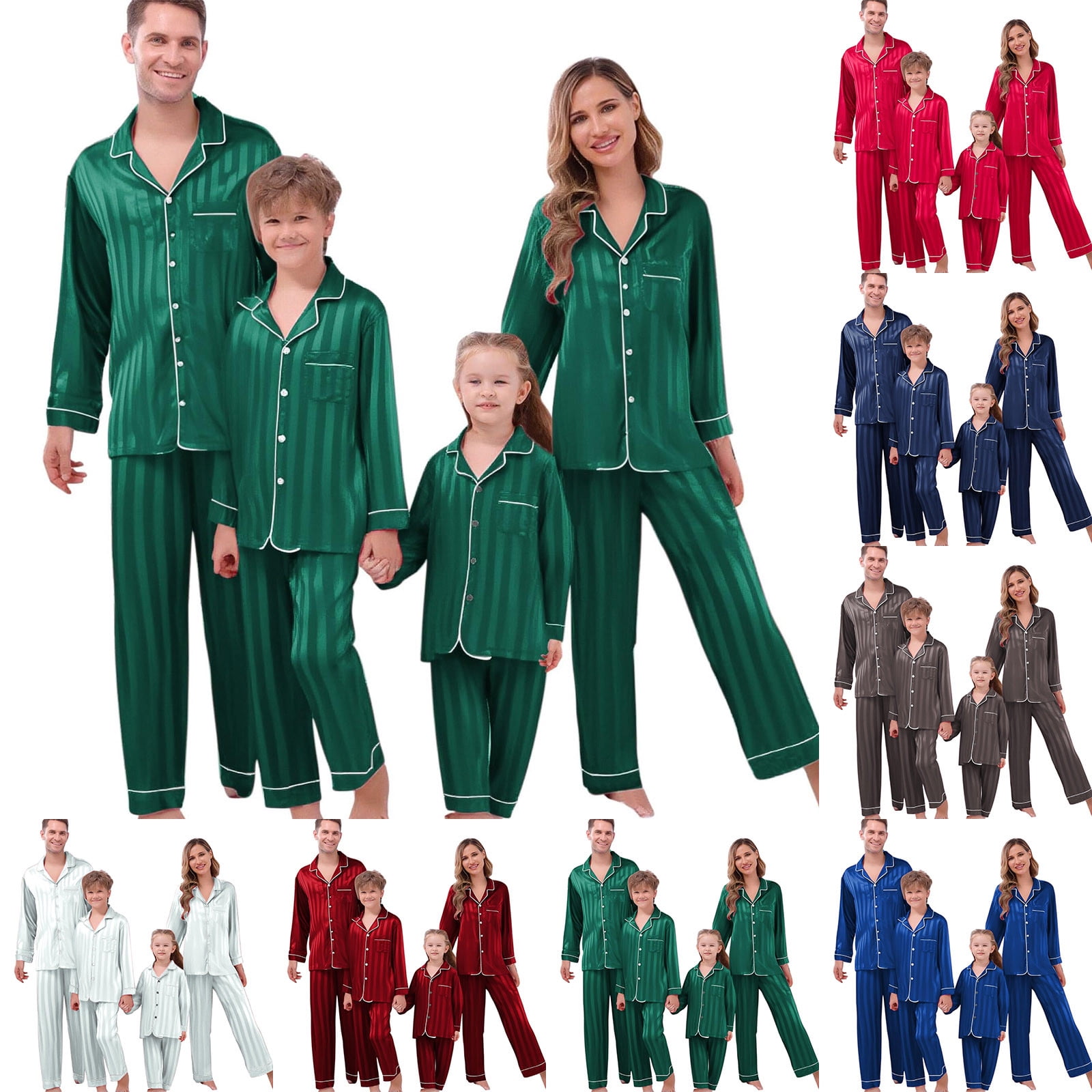 Shadoumai Family Satin Christmas Pajamas Sets Silk Xmas Pjs Matching ...