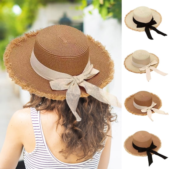 Shadoumai Fashion Sun Hats for Women UV Protection, Wide Brim Beach Straw Derby Hat Packable Floppy for Summer Vacation UPF 50+