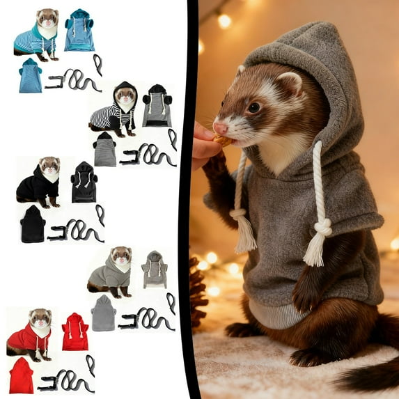 Shadoumai Ferret Clothes, with Harness Soft Comfortable Fun Sweatshirt, Ferret Sweater Hoodie Costume, for Bunny Squirrels Chinchilla Chihuahua Pet