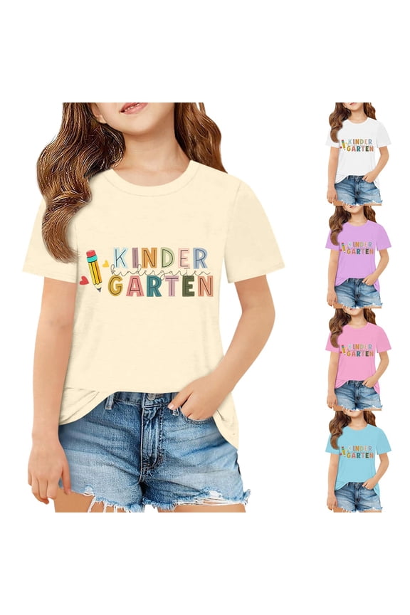 First Day Of School Shirt for Girl Round Neck Short Sleeve Tee for Toddler Letter Print Fashion Gentleman Tops Girls Summer Tops T-Shirts