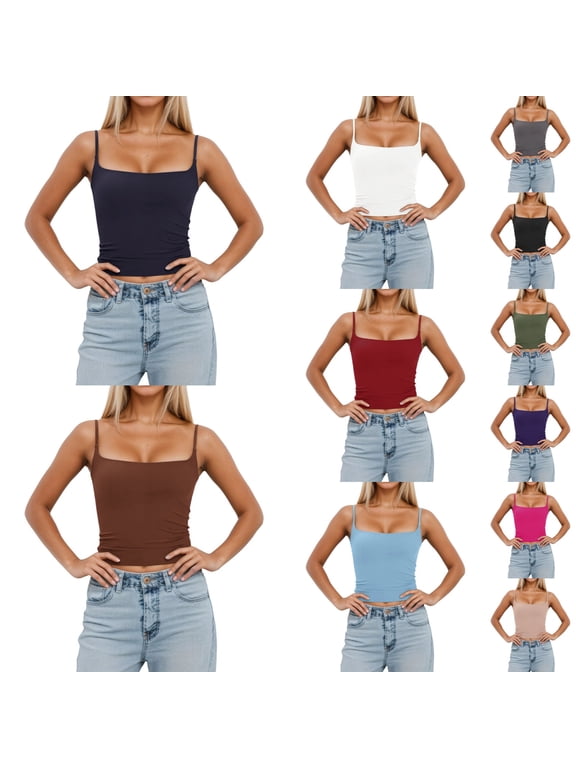 Fitted Tank Tops for Women Adjustable Camisole Sleeveless Square Neck Spaghetti Strap Tank Tops Summer Basic Shirts