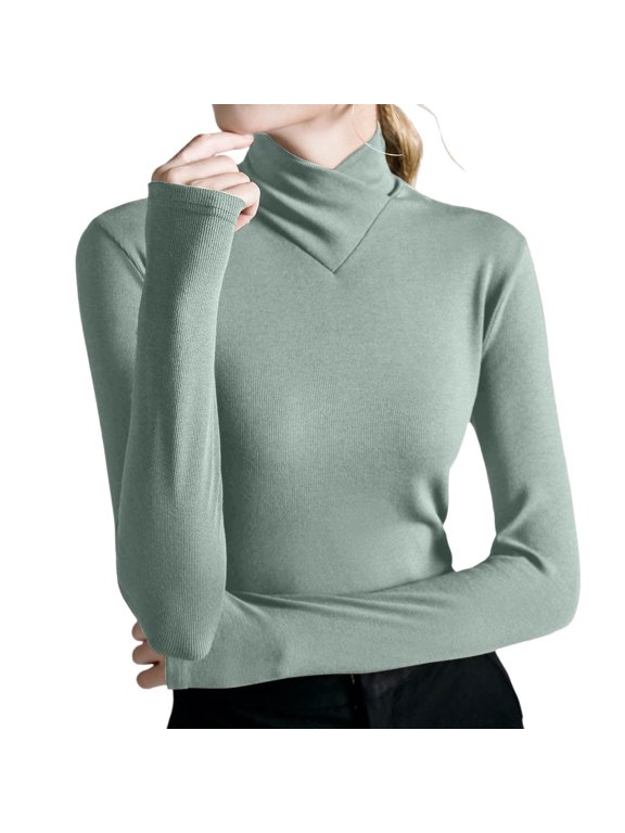 Crossover Turtleneck, Women'S High Stretch Turtle Neck Long Sleeve Bottoming Pullover Tops