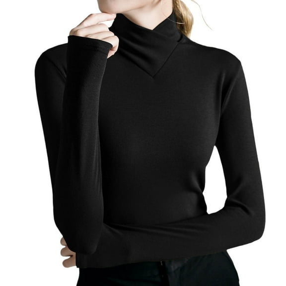 Shadoumai Crossover Turtleneck, Women'S High Stretch Turtle Neck Long Sleeve Bottoming Pullover Tops