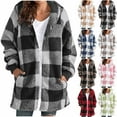 thumbnail image 1 of Shadoumai Jacket Women Trendy Plaid Long Sleeve Fuzzy Hooded Jackets Lightweight Warm Sherpa Winter Fall Coats, 1 of 7