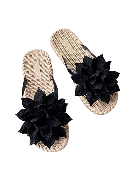 Floral Women's Flip Flops Floral Woven Comfortable Summer Beach Sandals for Travel Party Pool Daily Wear