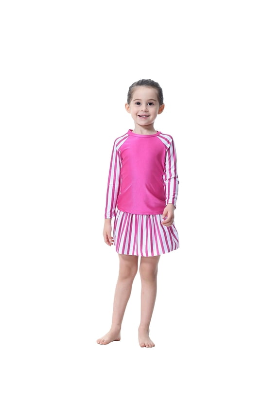 Full Coverage Long Sleeve Swimwear with Skirt for Girls Rash Guard Protective Swim Suit,Mermaid 3Pc Swimsuit Girls