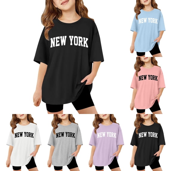 Shadoumai Girl 6t Shirts Letter Print Crewneck Short Sleeve T Shirt Top Fashion Cool Oversized Tops T-Shirt Boys & Girls Shirts