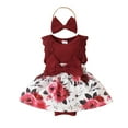 thumbnail image 1 of Shadoumai Girl Baby Sleeveless Lace Trim Jumpsuit Flower Bow Romper Outfit Headband 0-1 Year Old Summer Clothes, 1 of 8