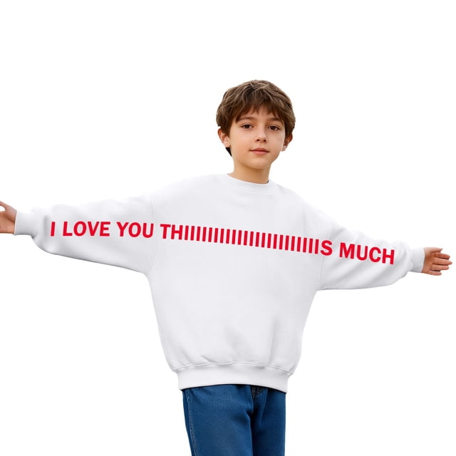 Shadoumai Girl Boy Valentines Day Sweatshirt I Love You This Much Hoodies Sweatshirts Funny Graphic Pullover Tops 3-13 Years