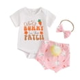 thumbnail image 1 of Shadoumai Girl Easter Outfit 4t Cartoon Bunny Happy Easter Cute Short Sleeved Tops and Shorts Toddler To Little Kid, 1 of 6