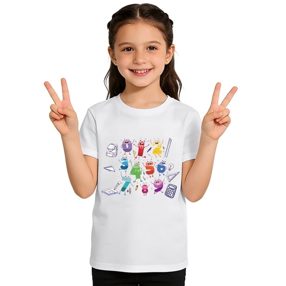 Shadoumai Girl Tops Trendy for School Letter Print Crewneck Shirt Short Sleeve T Shirt Comfortable Back To School Season T-Shirts Toddler To Big Kid
