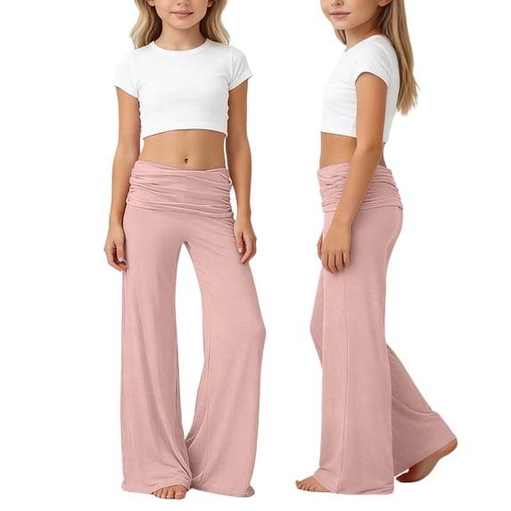 Shadoumai Girl's Fold Over Low Rise Pants Colorblock Streetwear Wide Leg Sweatpants Fitness Clothing