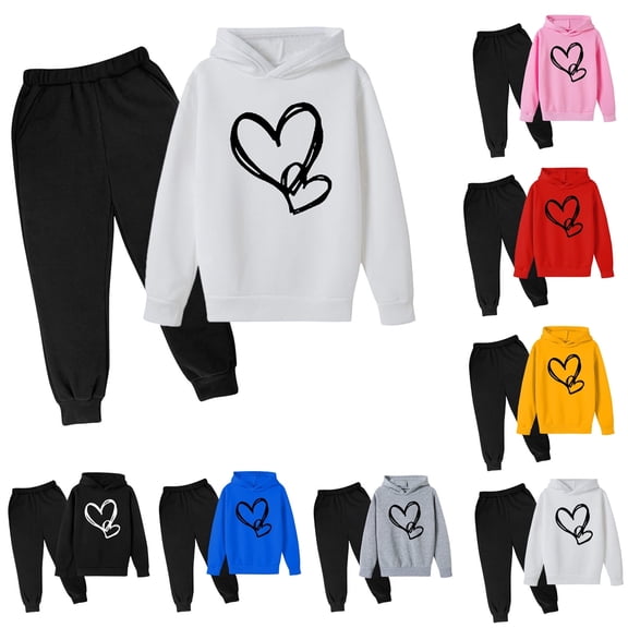 Shadoumai Girls 2 Piece Outfits Kids Oversized Fleece Hoodie Sweatshirt and Sweatpants Fashion Clothing Sets