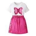 thumbnail image 1 of Shadoumai Girls 2 Piece Outfits Summer Clothes Short Sleeve Drop Shoulder Shirt and Skirt with Built-in Shorts Athletic Sets, 1 of 8