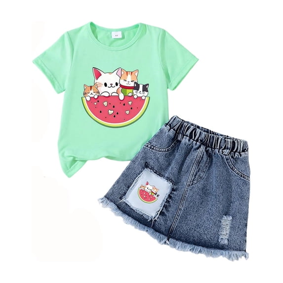 Shadoumai Girls 2 Piece Skirt Sets 6-14 Years Short Sleeve Y2K Tops and Skort with Built in Shorts Clothing Sets Summer Outfits