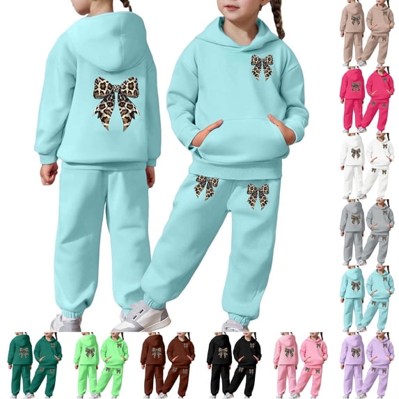 Shadoumai Girls 2 Pieces Outfits Pink Bow Print Hoodie Pullover Tops Sweatshirt Pants Fall Toddlers Girls Clothing,White(2-3 Years)
