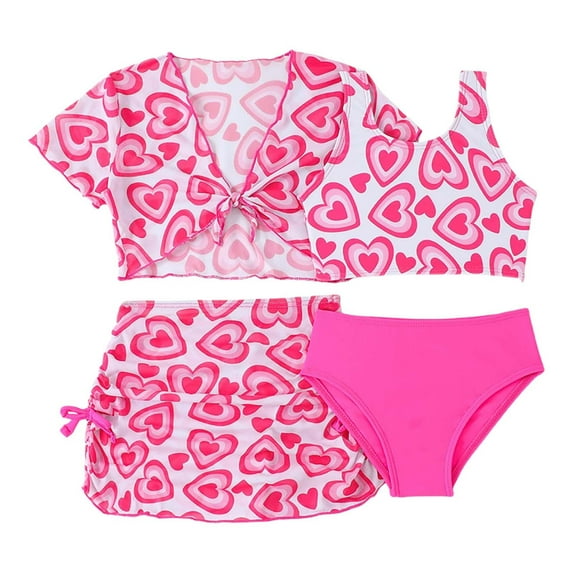 Shadoumai Girls 3 Piece Rash Guard Swimsuits Set Tankini Bathing Suits for Girls Long Sleeve Beach Swimwear 3-16 Years