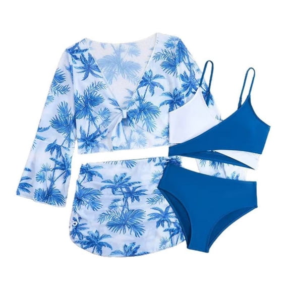Shadoumai Girls 3-Piece Swimsuit Long Sleeve Rash Guard Tankini Sets UPF Sun Proction Bathing Suit 3-10T