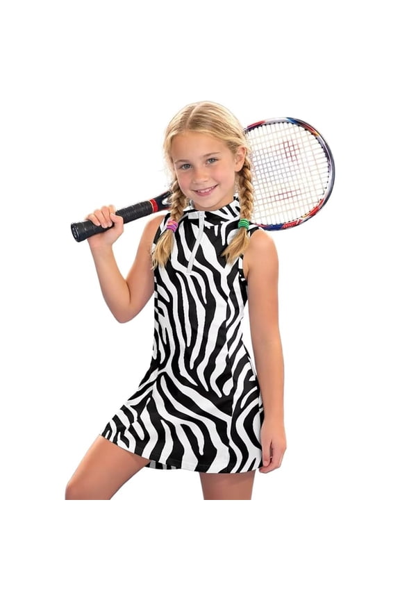 Girls Athletic Dress Sleeveless Tennis Dress for Girls Golf Outfit Half Zipper Tank Dresses with Pockets,Athletic Tennis Girls Dress 5T