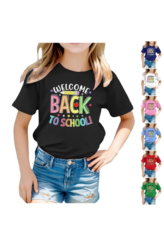Girls Back To School Shirt Round Neck Short Sleeve Tee for Toddler Letter Print Casual Tunic Blouse T-Shirts Infant To Big Kid