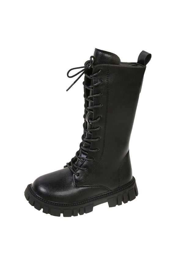 Girls Boots Fashion High Sleeve Leather Boots for Little Girls with Side Zipper and Camellia Flower Accessories Stylish Comfortable Durable