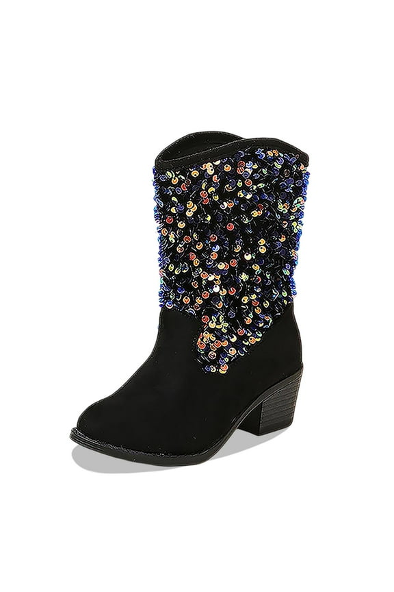 Girls Boots Winter Fashion Sequined Mid Calf Suede On Boots for Kids Comfortable Stylish Casual Footwear