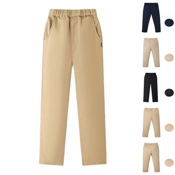 Shadoumai Girls Boys Pull-on Twill Pant Toddler School Uniform Stretch Elastic Waist Pockets Leg Jegging for Kids