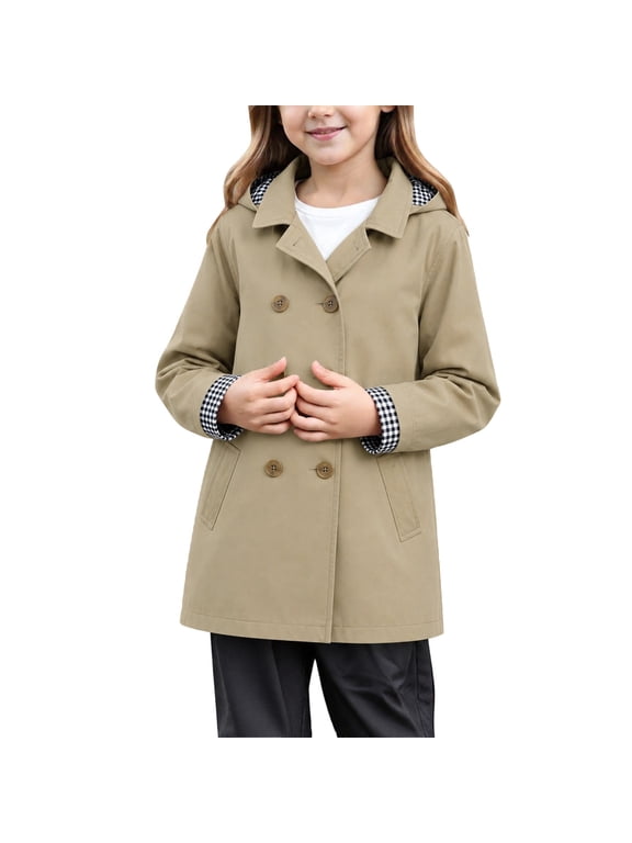 Girls British Style Elegant Mid Length Coat, Comfort Layering Outerwear for Kids All Season Daily Activities, Girls British Elegant Mid Coat