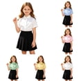 thumbnail image 1 of Shadoumai Girls Button Down Dress Shirts Kids Summer Short Sleeve Shirts for School Uniform Wedding Party Size 2-20,White(6-7 Years), 1 of 7