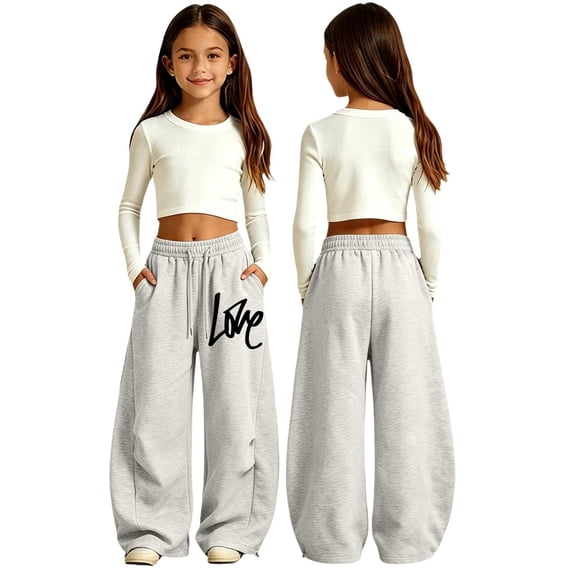 Shadoumai Girls Casual Fashion Printed Curved Pants Lightweight Stretch Knit Fabric Casual Pants For Girls Play Daily Wear,Girls Uniform Pants 12-13 Years