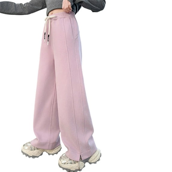 Shadoumai Girls Casual Jogger Pants Split Hem Flared Leggings Loose Fit Comfortable Streetwear Trousers For Daily Wear