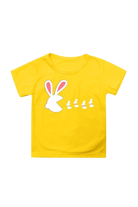 Girls Casual Summer Tee with Petal Sleeve Round Neck Solid Color Top for Easter and Daily Wear