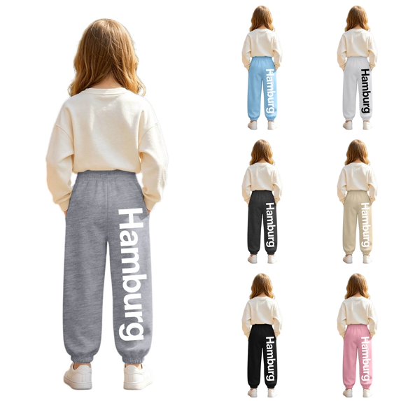 Shadoumai Girls Casual Sweatpants Letter Graphic Print Kid Activewear Elastic Waist Joggers Joggers For Play Everyday Wear,Girl Uniform Pants 7-8 Years