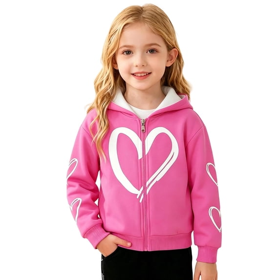 Shadoumai Girls Casual Zip Up Hoodie With Printed Design Kids Pullover Sweatshirt Soft Blend Long Sleeve Outerwear,Kids Hoodies