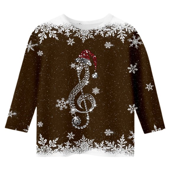Shadoumai Girls Christmas Printed Crew Neck Three Quarter Sleeve Top Casual Kids Pullover Shirt For 5 14 Years