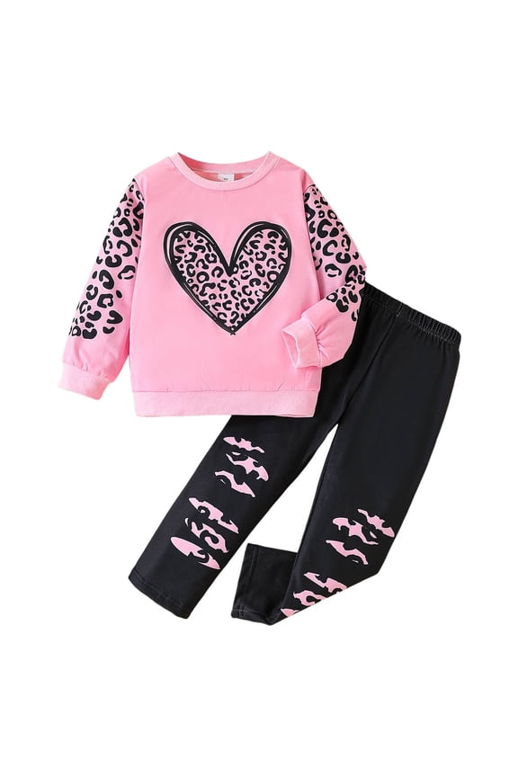 Girls Clothes Fall Long Sleeve Lace Bow Print Sweatshirt Flared Pants 2PCS Set Little Girl Outfits Size 4-7