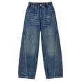 thumbnail image 1 of Shadoumai Girls Distressed Jeans With Rhinestone Winter Fleece Lined Warm Pants Style Flared Trousers For Kids, 1 of 5