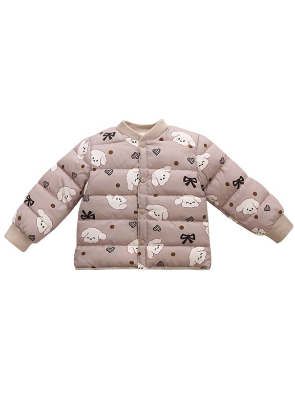 Girls Down Jacket With Cartoon Print Warm Winter Coat For Kids Lightweight Insulated Outerwear Windproof Cold Weather