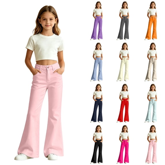 Shadoumai Girls Dress Pants Flare Leg School Uniform Pants High Waisted Stretch Preppy Formal Trousers with Pockets,9-10 Years