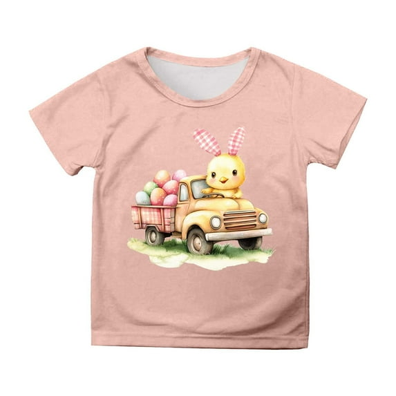 Shadoumai Girls Easter Shirt Size 10-12 Happy Easter Solid Color Crew Neck Short Sleeve T-Shirt Cotton Holidays Tops Clothes for Children