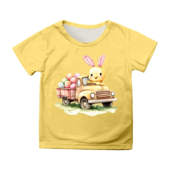 Shadoumai Girls Easter Shirt Size 7 Happy Easter Letter Print Crew Neck Short Sleeve Tee for Toddler Fashion Cool Blouse Tops T-Shirts To Big Kid