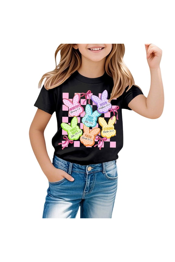 Girls Easter Shirt Size 8 Easter Day Letter Print Crewneck Short Sleeve T Shirts Fashion Sports T-Shirt Kids Summer Clothing