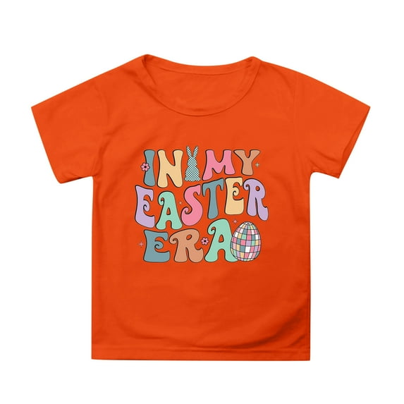 Shadoumai Girls Easter Shirts Size 7/8 Easter's Day Letter Graphic Printed Round Neck Short Sleeve T Shirt Top Loose Funny Tees T-Shirt Boys & Girls Shirts
