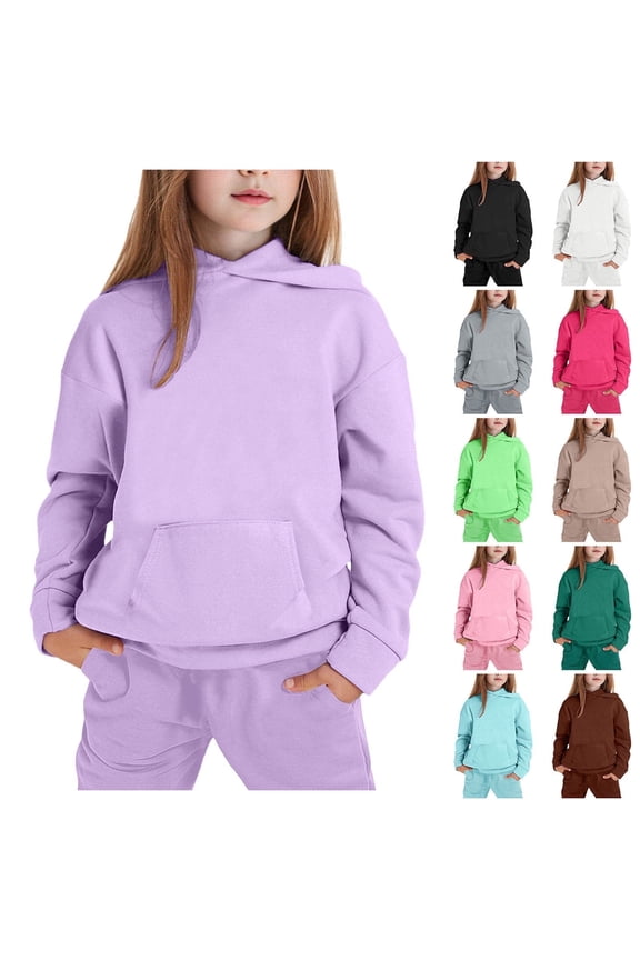 Girls Fall Clothes Sweatsuit 2 Piece Solid Color Tracksuit Jogging Outfits Set Hooded Sweatshirt and Jogger Sweatpants Clothing 2025 Fashion Sets