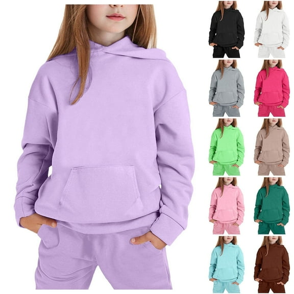 Shadoumai Girls Fall Clothes Sweatsuit 2 Piece Solid Color Tracksuit Jogging Outfits Set Hooded Sweatshirt and Jogger Sweatpants Clothing 2025 Fashion Sets