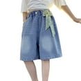 thumbnail image 1 of Shadoumai Girls Fashion Loose Fit Casual Summer Denim Shorts with Ripped Hem Design for Teenagers Comfortable Daily Wear, 1 of 3
